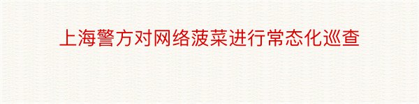 上海警方对网络菠菜进行常态化巡查