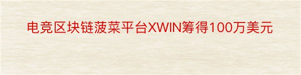 电竞区块链菠菜平台XWIN筹得100万美元